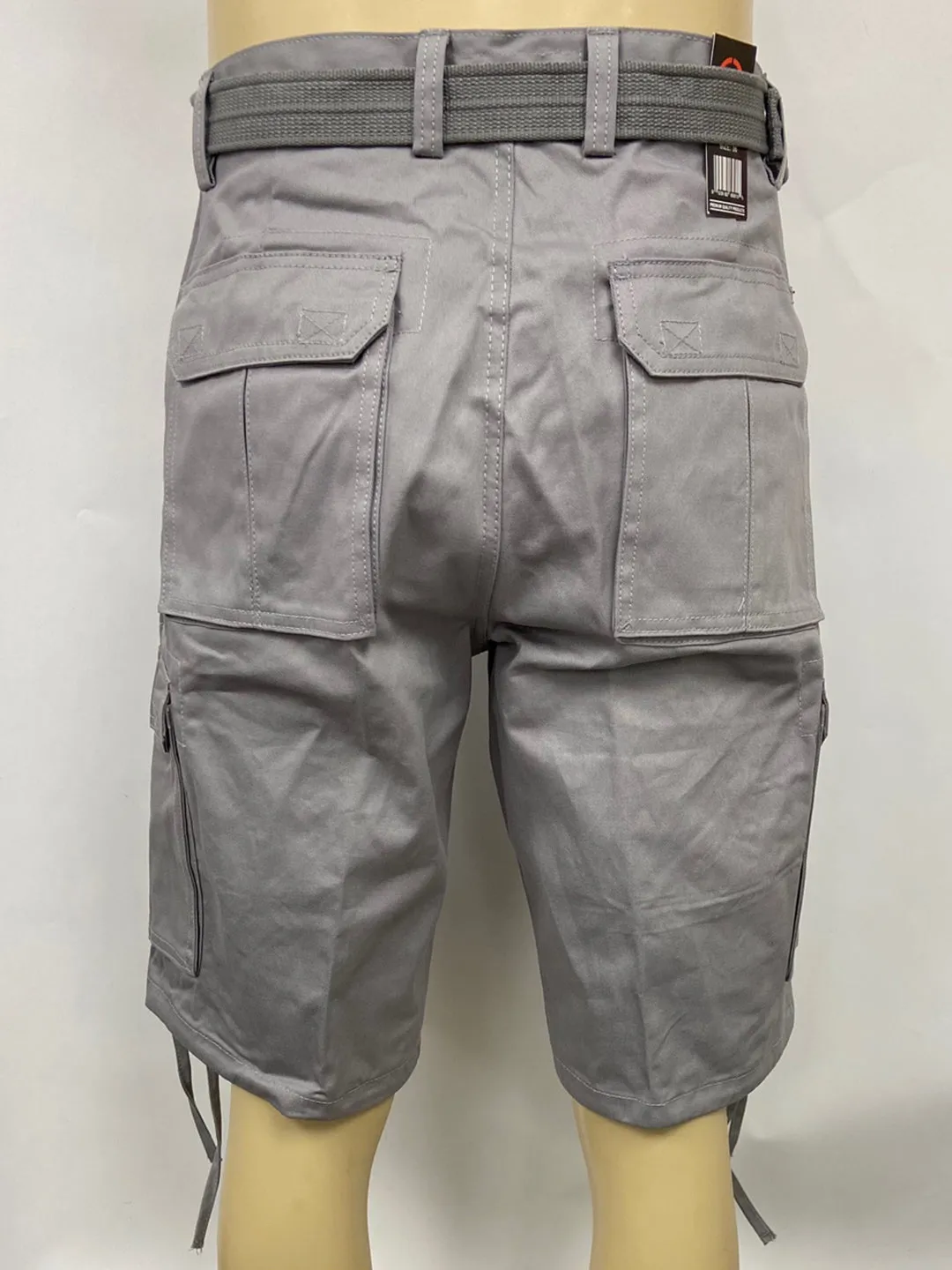 Cargo Shorts with Adjustable Twill Belt Utility Pocket - Grey