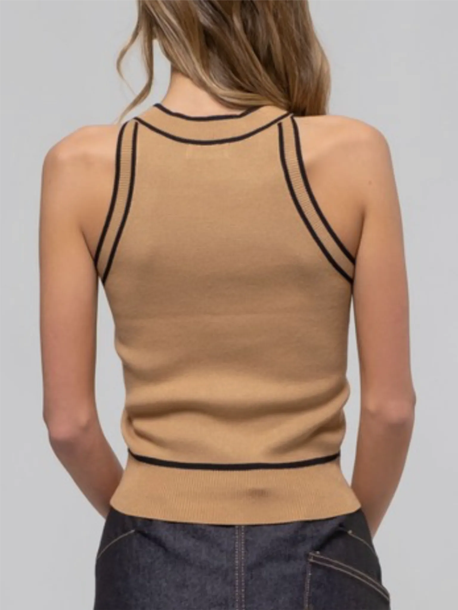 Celeste Contrast Knit Halter Top - Camel