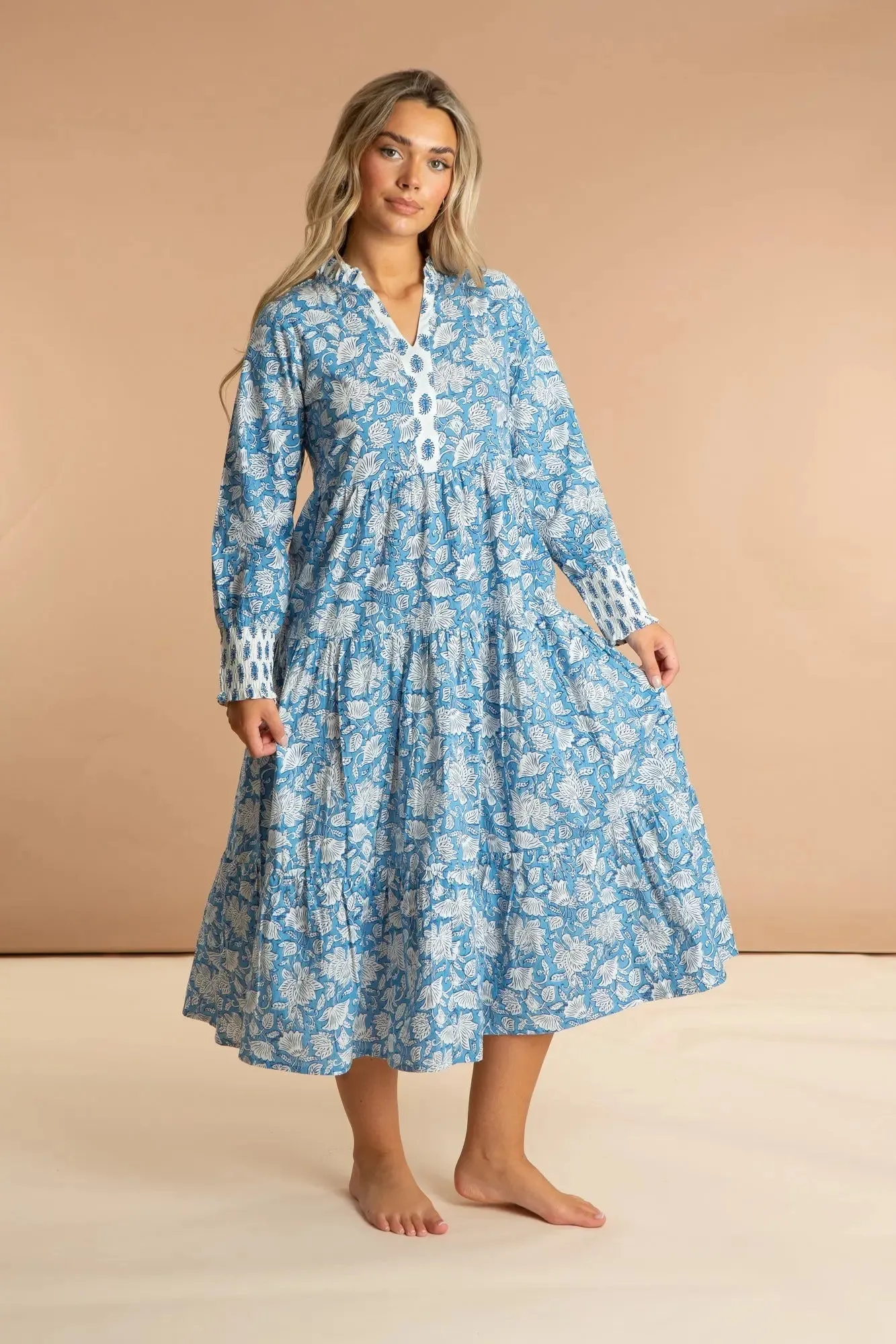 China Blue Paisley Cotton Dress