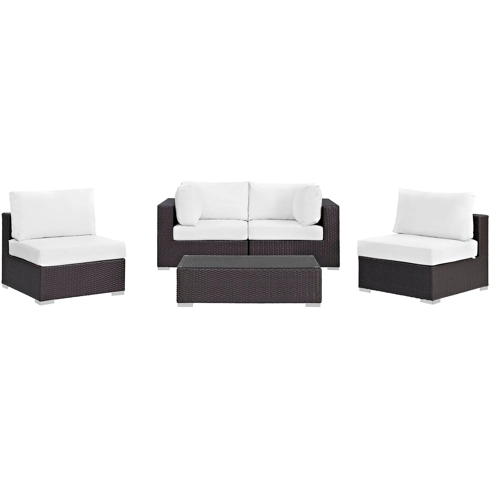 Convene 5 Piece Outdoor Patio Sectional Set Espresso White EEI-2163-EXP-WHI-SET