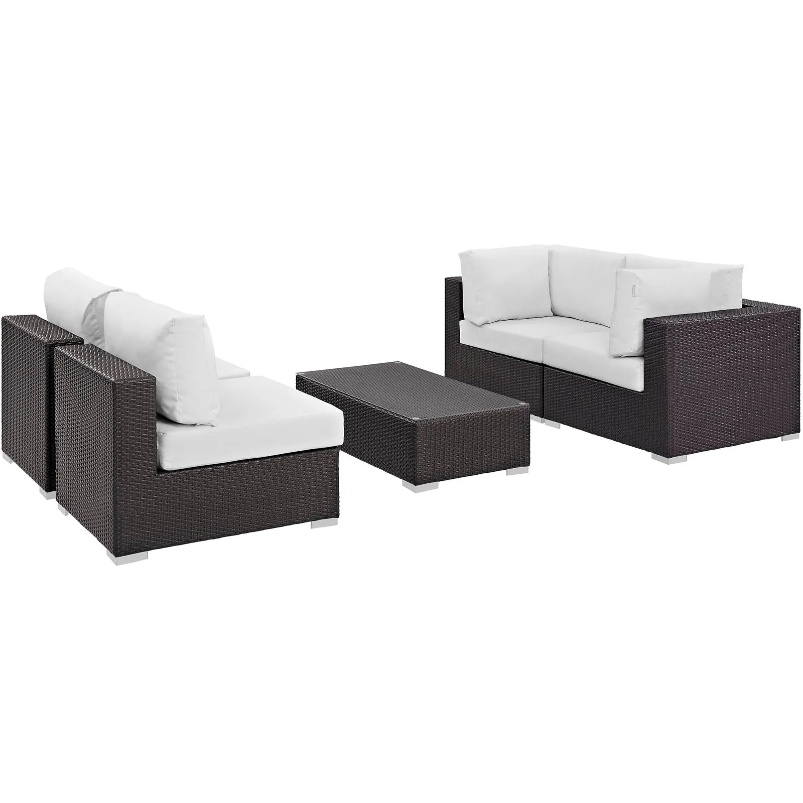 Convene 5 Piece Outdoor Patio Sectional Set Espresso White EEI-2163-EXP-WHI-SET