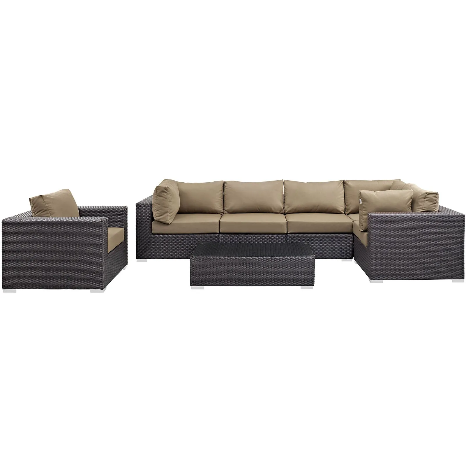 Convene 7 Piece Outdoor Patio Sectional Set Espresso Mocha EEI-2157-EXP-MOC-SET