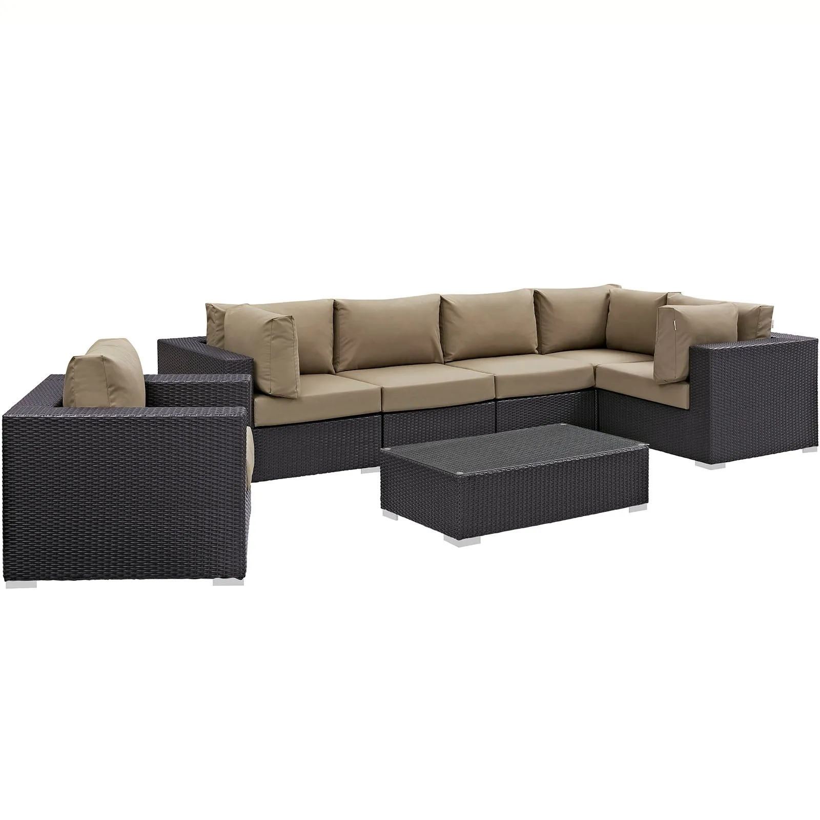 Convene 7 Piece Outdoor Patio Sectional Set Espresso Mocha EEI-2157-EXP-MOC-SET