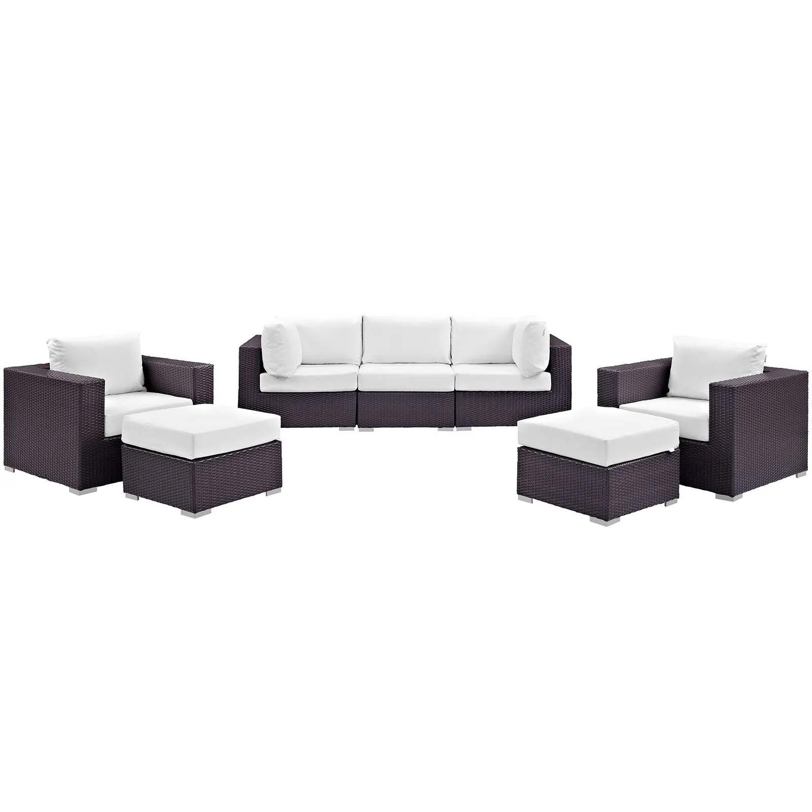 Convene 7 Piece Outdoor Patio Sectional Set Espresso White EEI-2200-EXP-WHI-SET