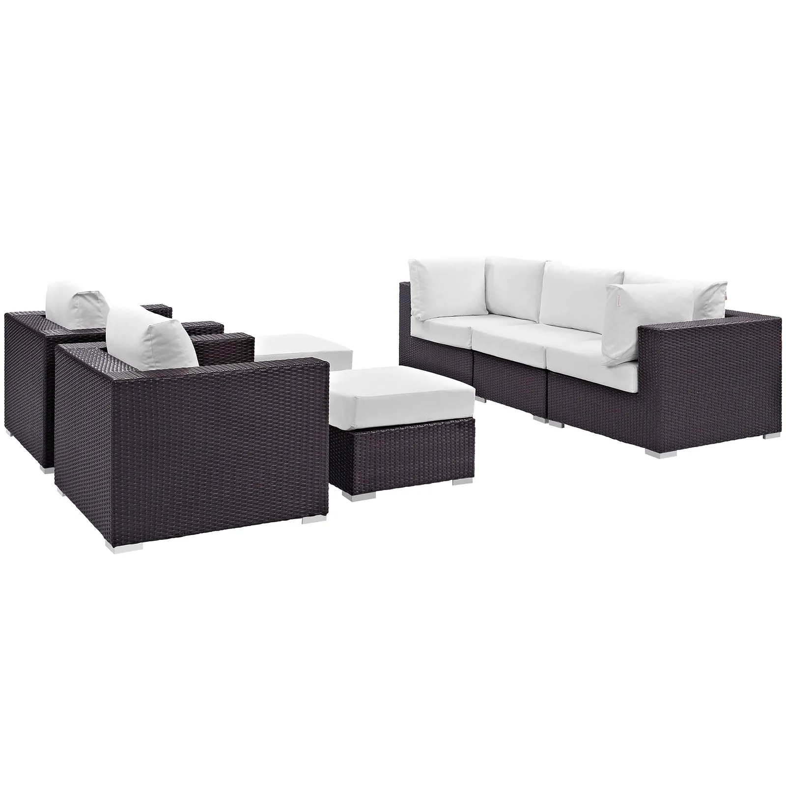 Convene 7 Piece Outdoor Patio Sectional Set Espresso White EEI-2200-EXP-WHI-SET