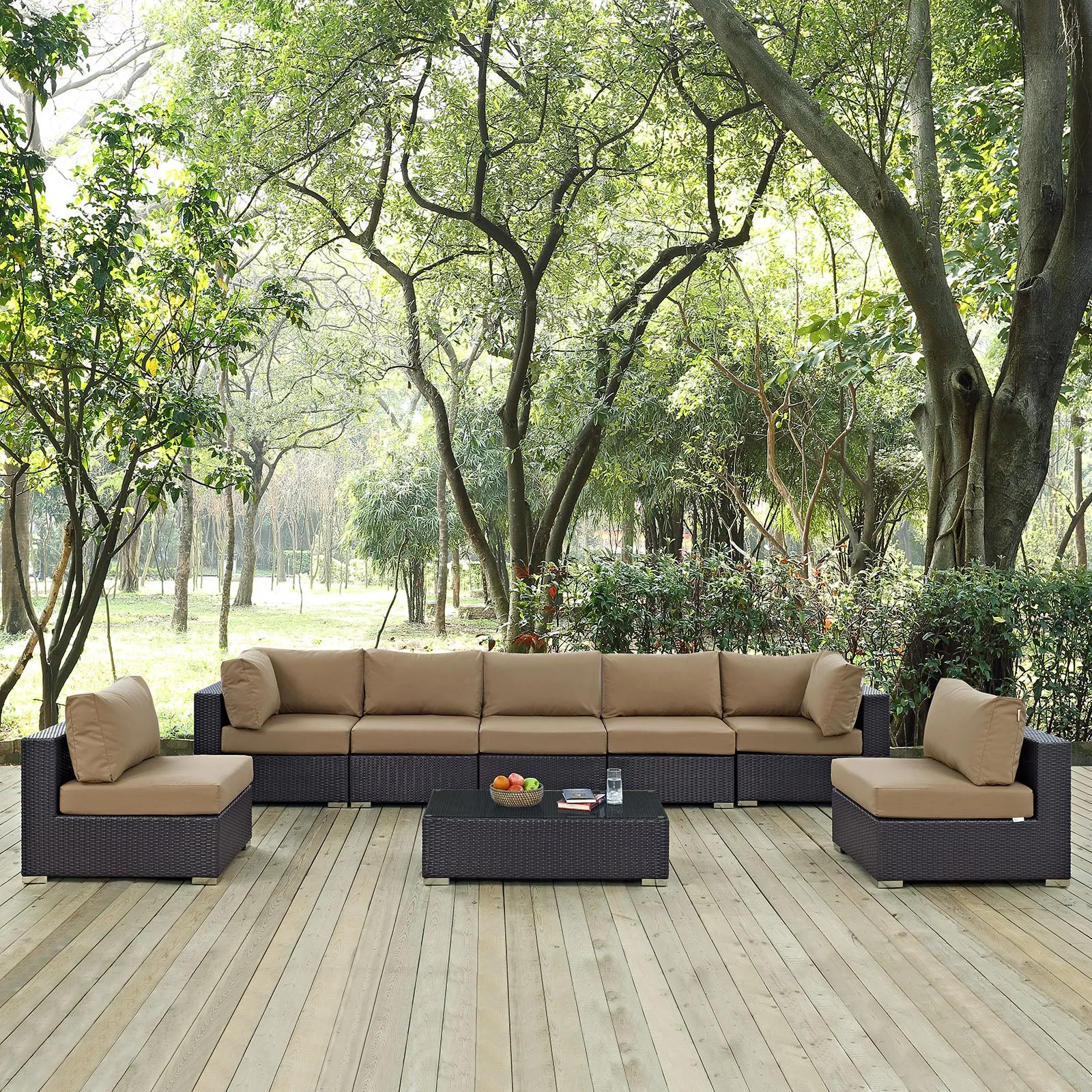 Convene 8 Piece Outdoor Patio Sectional Set Espresso Mocha EEI-2205-EXP-MOC-SET