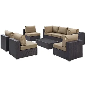 Convene 8 Piece Outdoor Patio Sectional Set Espresso Mocha EEI-2205-EXP-MOC-SET