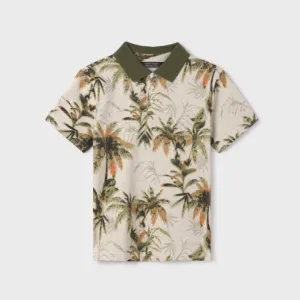 CREAM AND ARMY GREEN SHORT SLEEVE PRINT POLO T-SHIRT