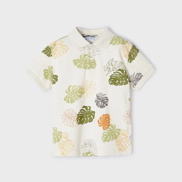 CREAM AND GREEN PRINT SHORT SLEEVE POLO TEE