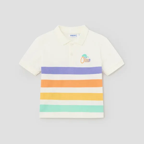 CREAM POLO TEE WITH MULTICOLOR STRIPES FOR BOYS