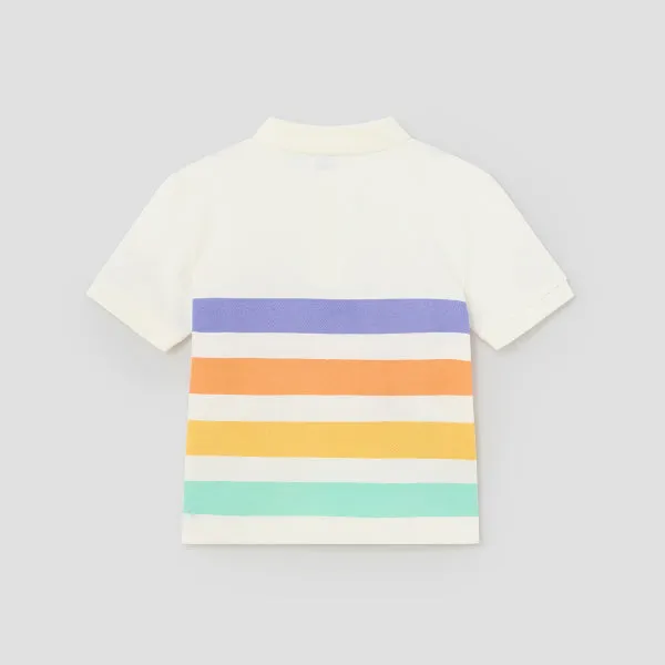 CREAM POLO TEE WITH MULTICOLOR STRIPES FOR BOYS