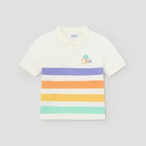 CREAM POLO TEE WITH MULTICOLOR STRIPES FOR BOYS