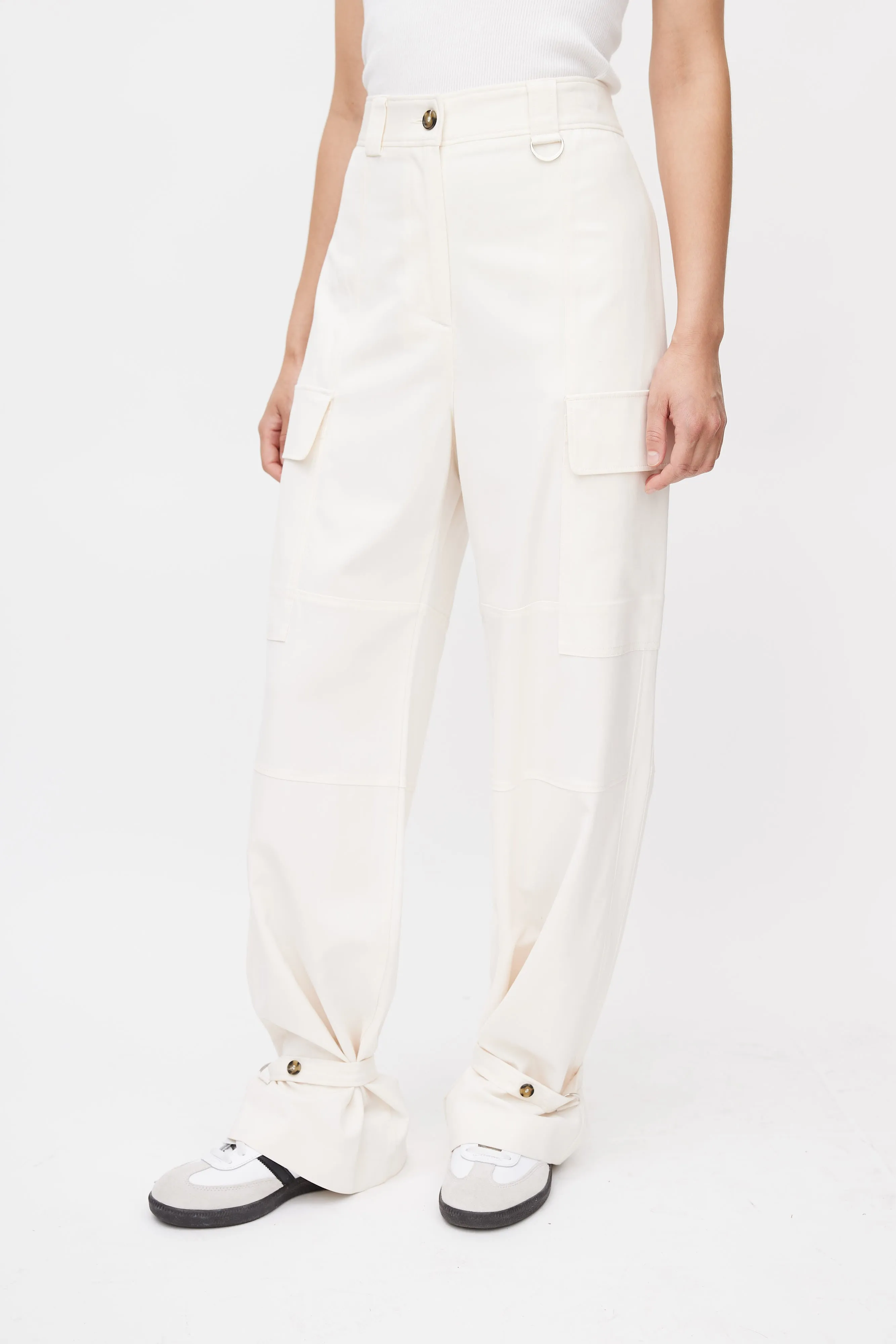 Cream Wide Leg Cargo Pant