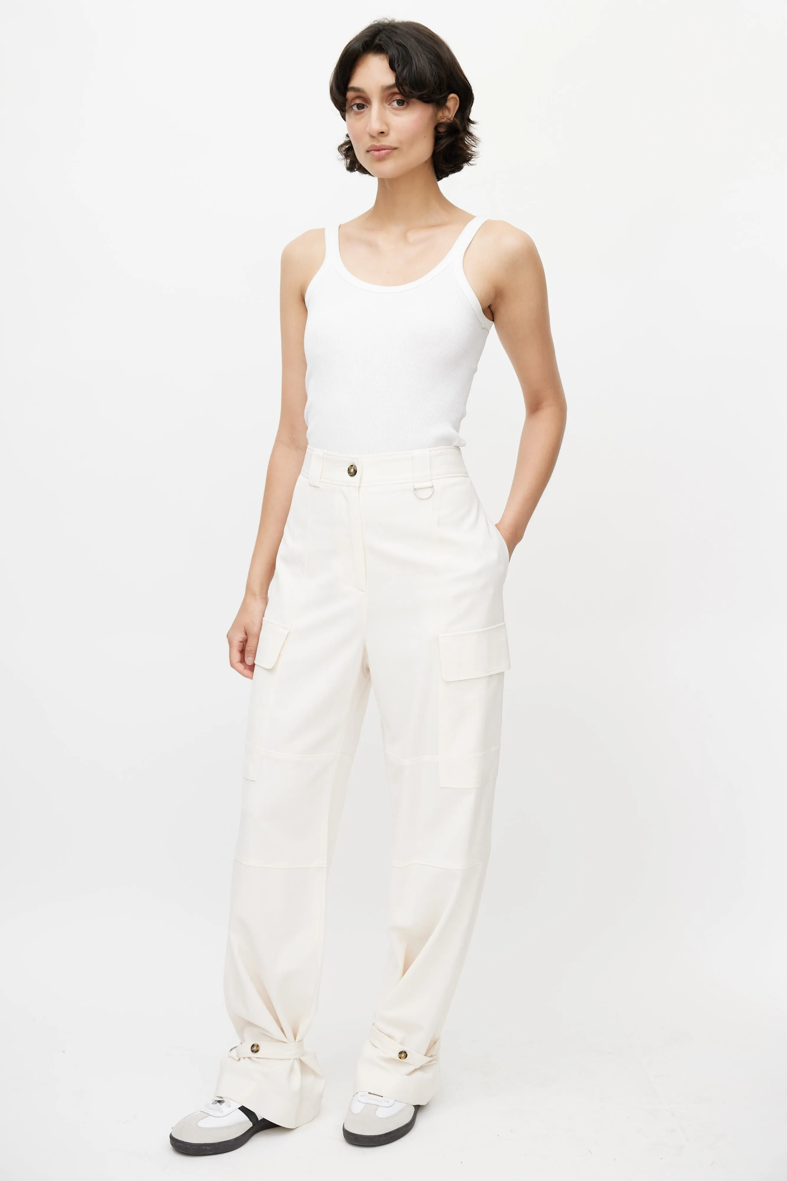 Cream Wide Leg Cargo Pant