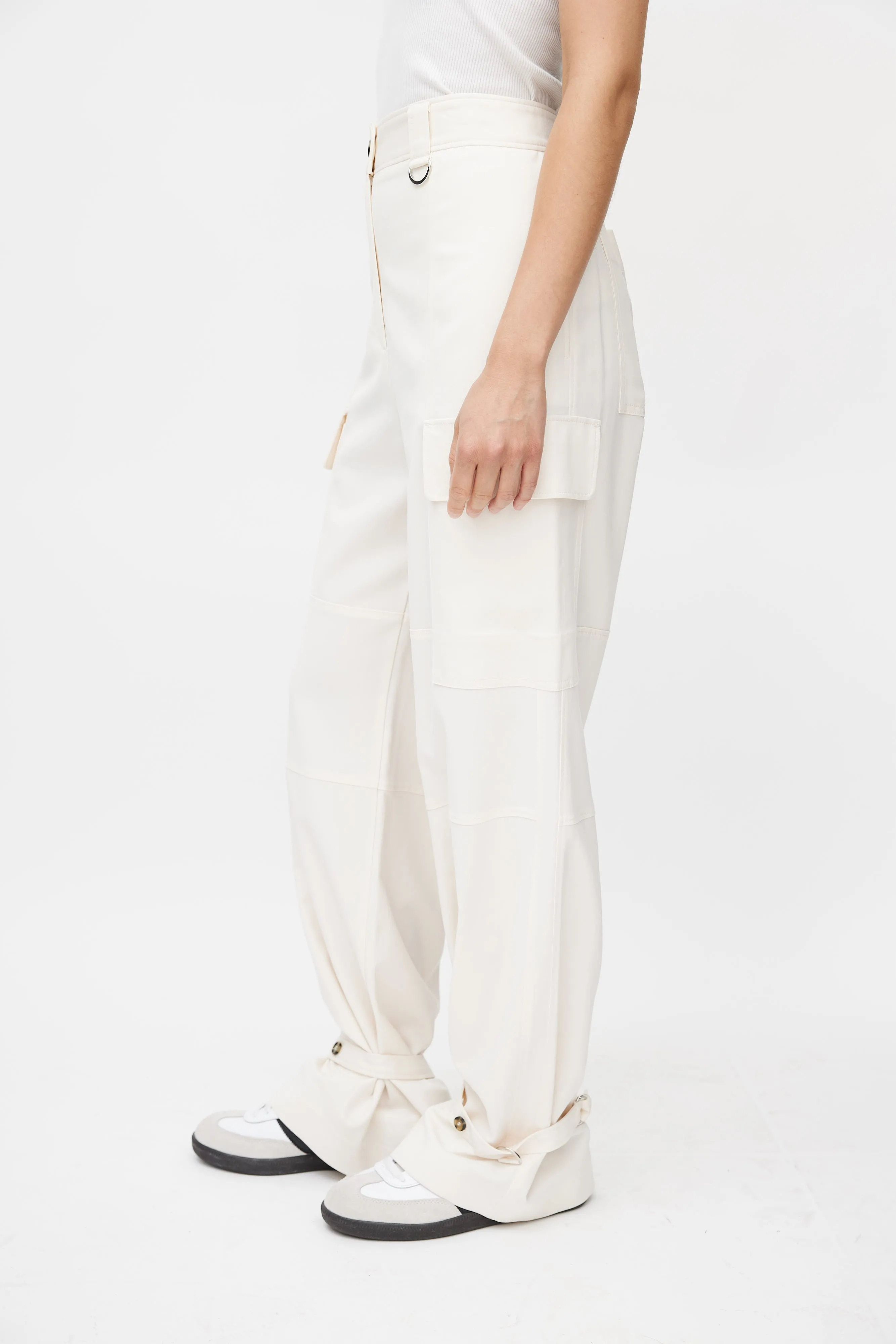 Cream Wide Leg Cargo Pant