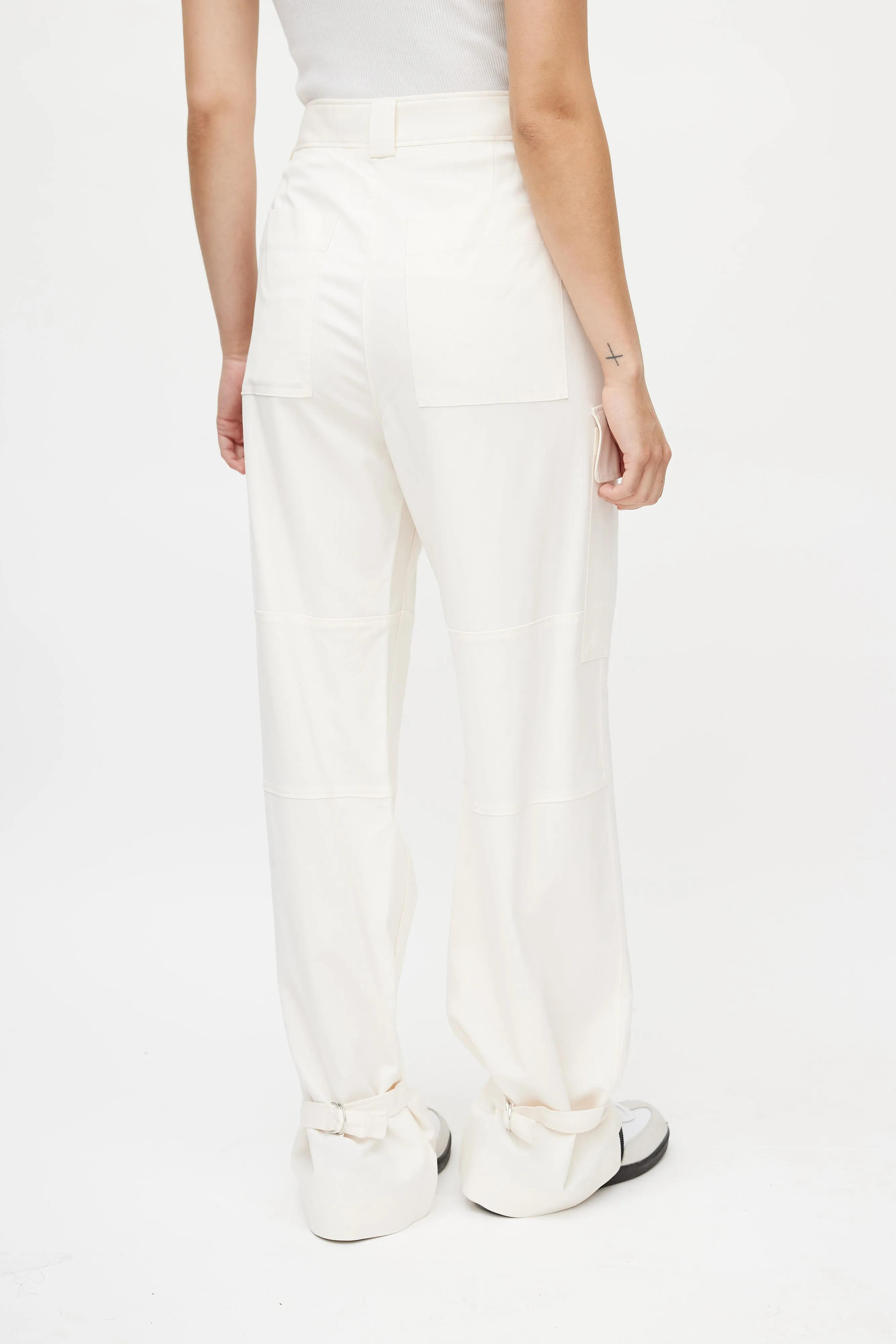 Cream Wide Leg Cargo Pant