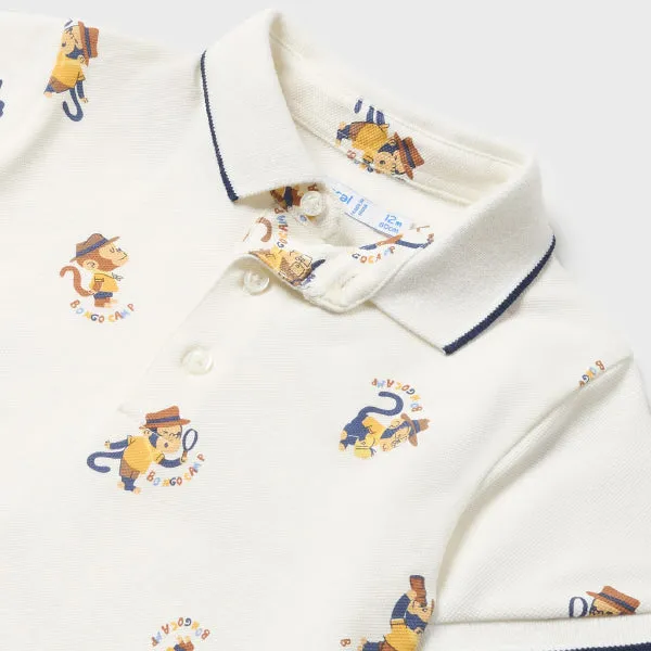 CREAM WITH PRINT POLO TEE FOR BABY BOYS