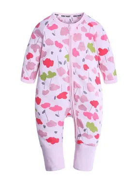 Cutest Autumn Baby Girls Flower Printed Zip Long-sleeved Overalls