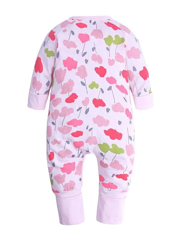 Cutest Autumn Baby Girls Flower Printed Zip Long-sleeved Overalls