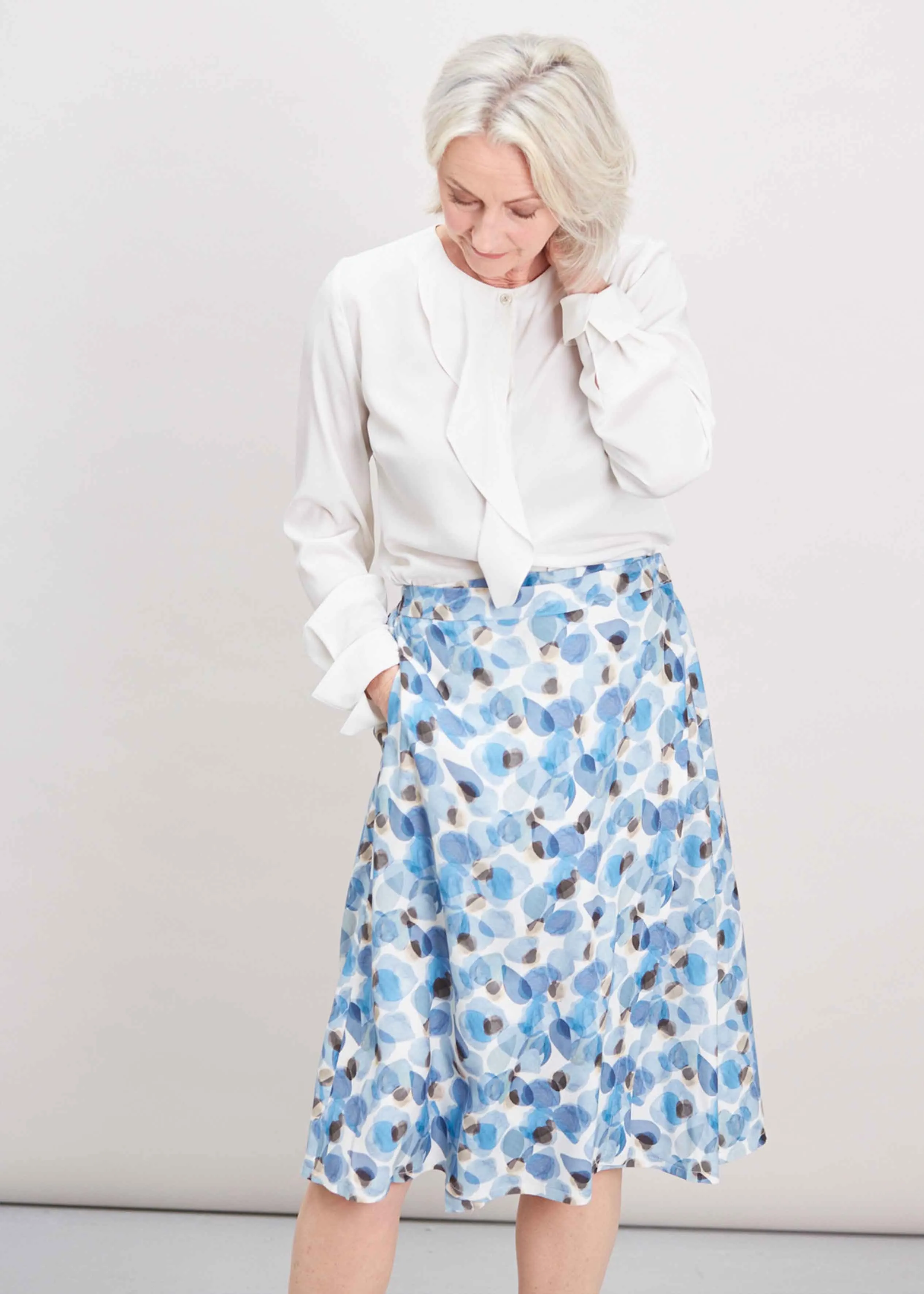 Danielle Petal Print A-Line Midi Viscose VELCRO® Brand Fastening Wrap Skirt - Seaspray