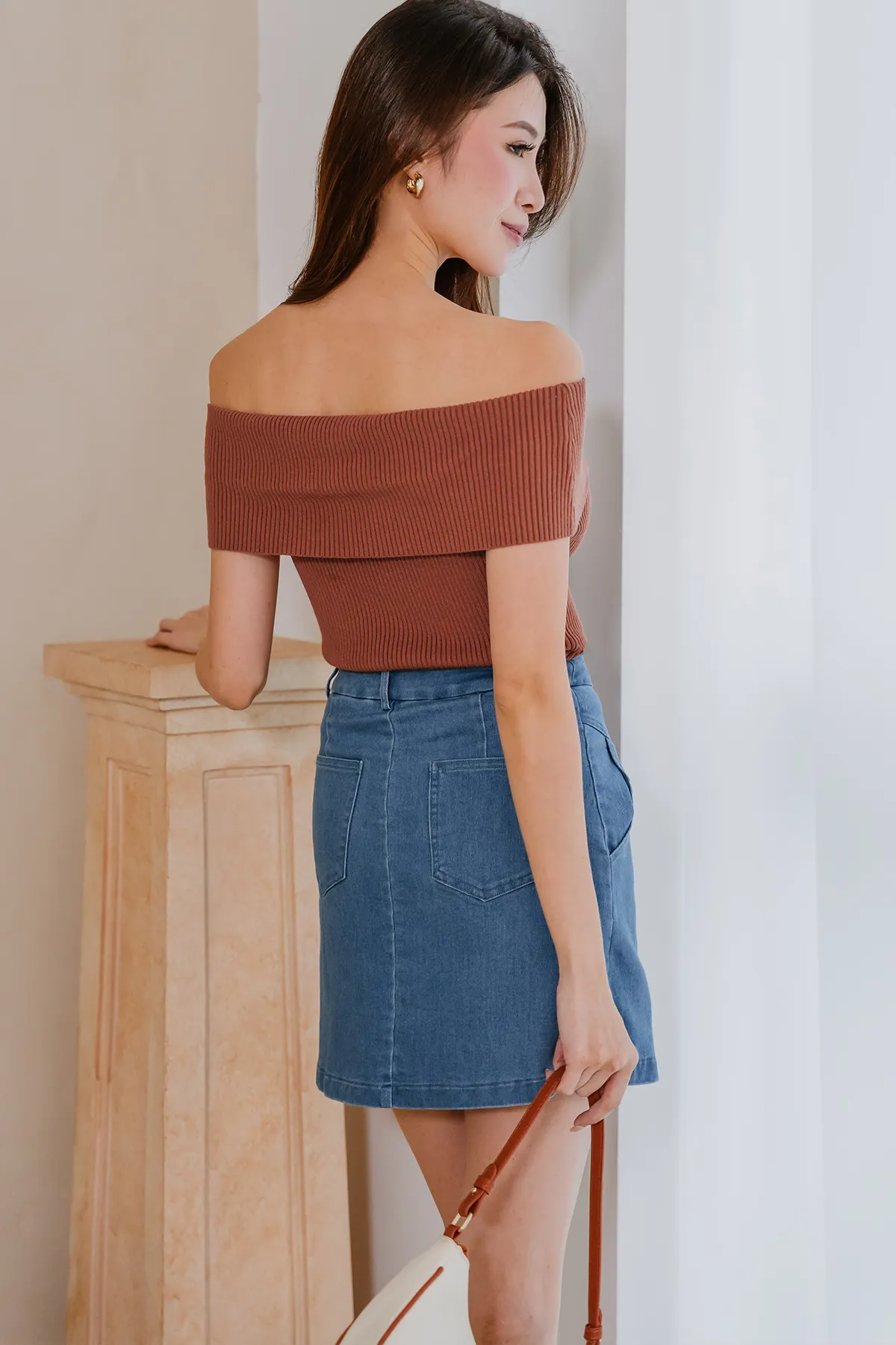 Danni Off-Shoulder Knit Top (Rust)