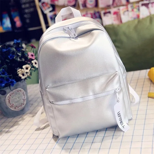 DDUPCY 2017 New Arrival Glossy Backpack Girl Glossy Backpack School Bag Women Rainbow Colorful Silver Glossy  Backpack