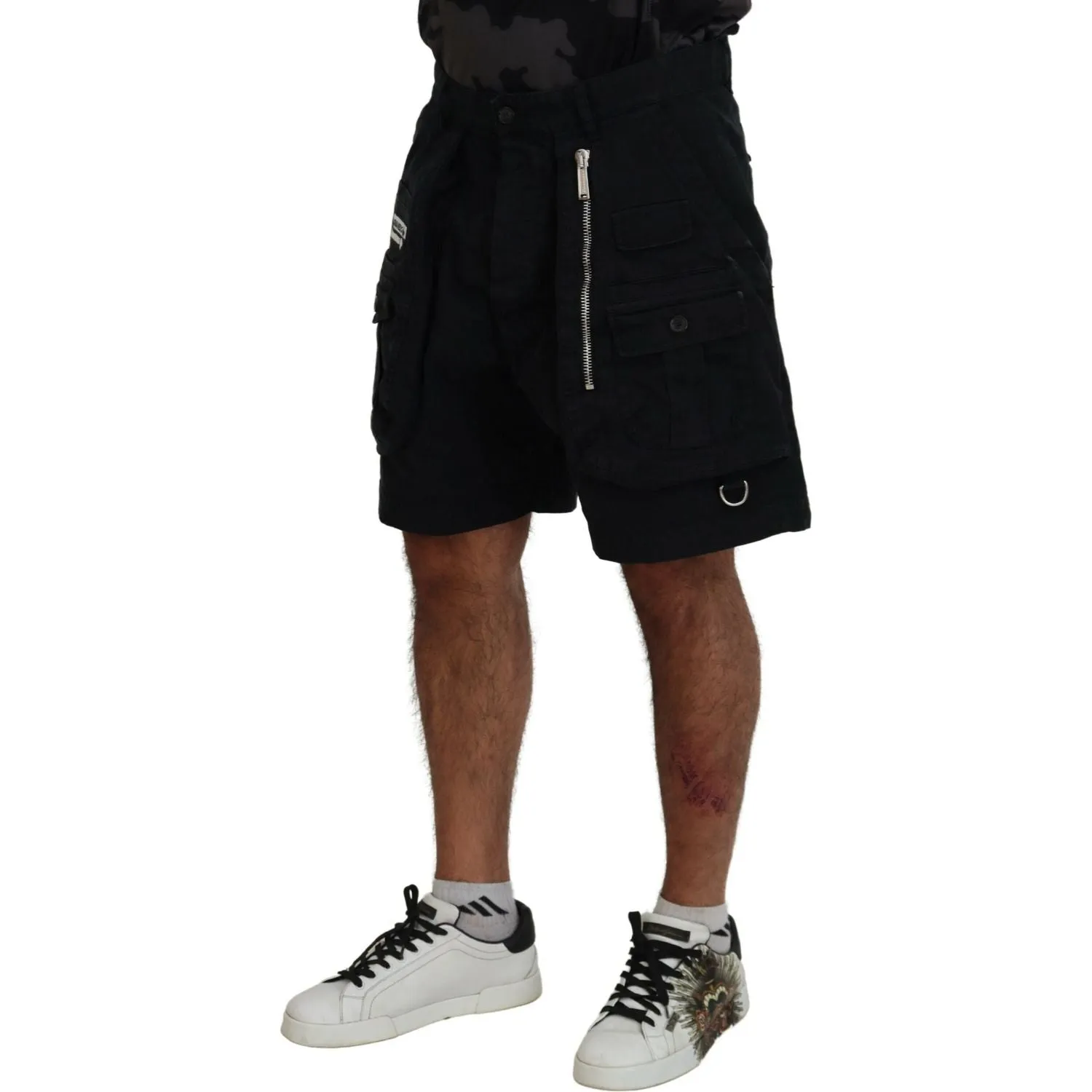 Dsquared² Black Cotton Cargo Boxer Above Knee Shorts