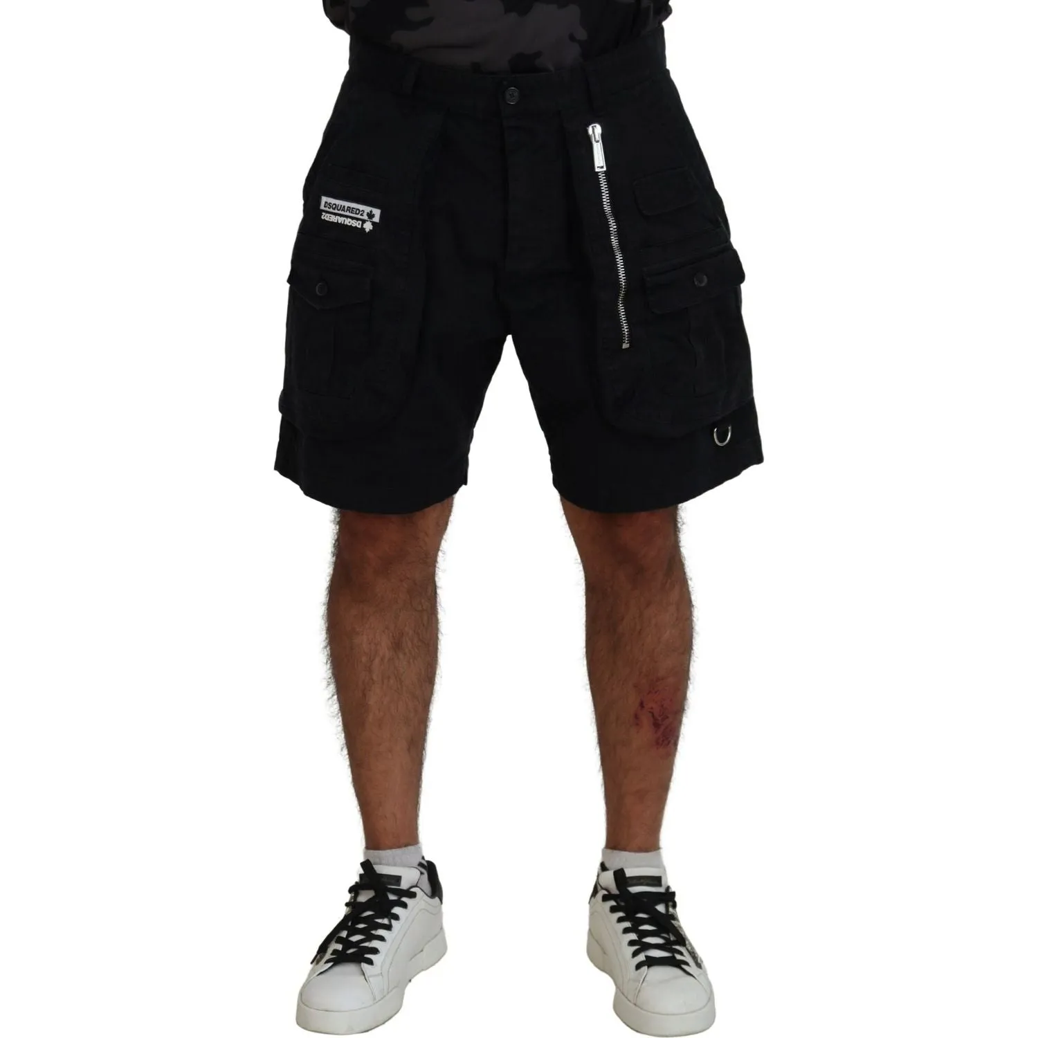 Dsquared² Black Cotton Cargo Boxer Above Knee Shorts