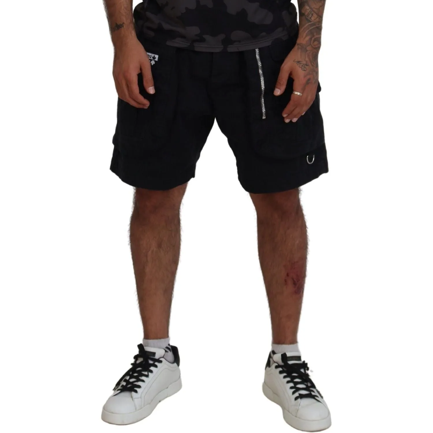 Dsquared² Black Cotton Cargo Boxer Above Knee Shorts