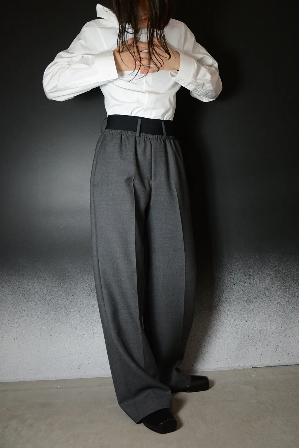 ELASTIC WAIST PANTS - WOOL TWILL TAILORIMG