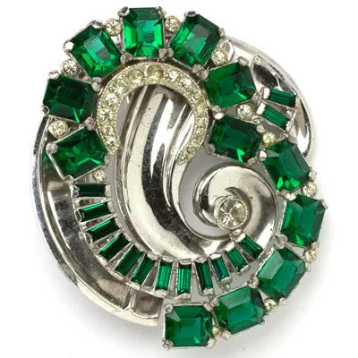 Emerald & Diamanté Circle Brooch