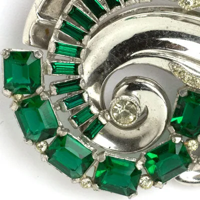 Emerald & Diamanté Circle Brooch