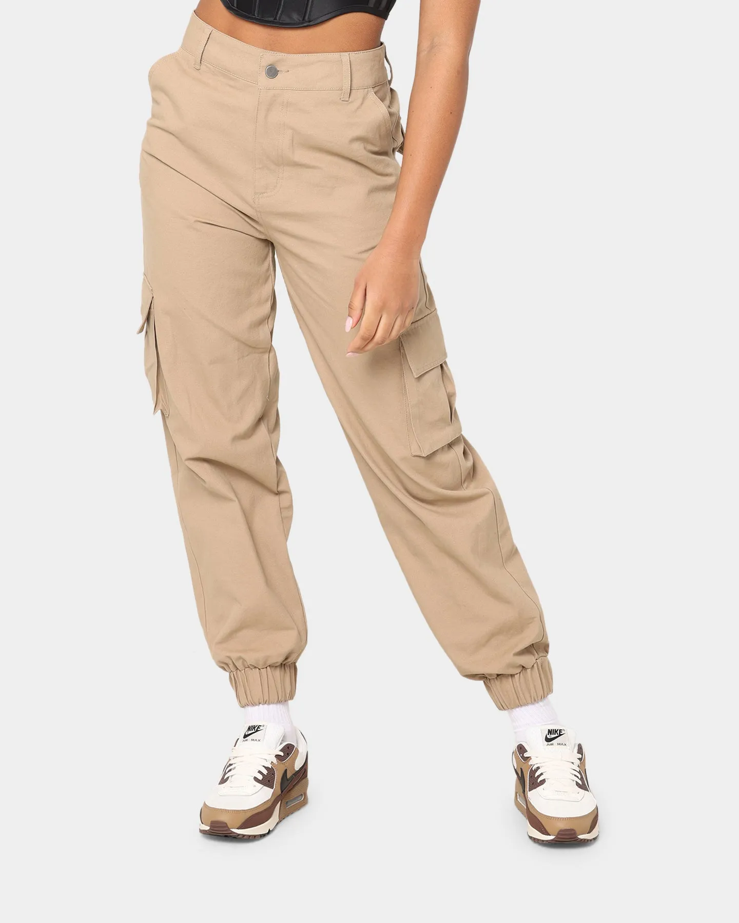 EN ES Women's Washed Cargo Pants Beige