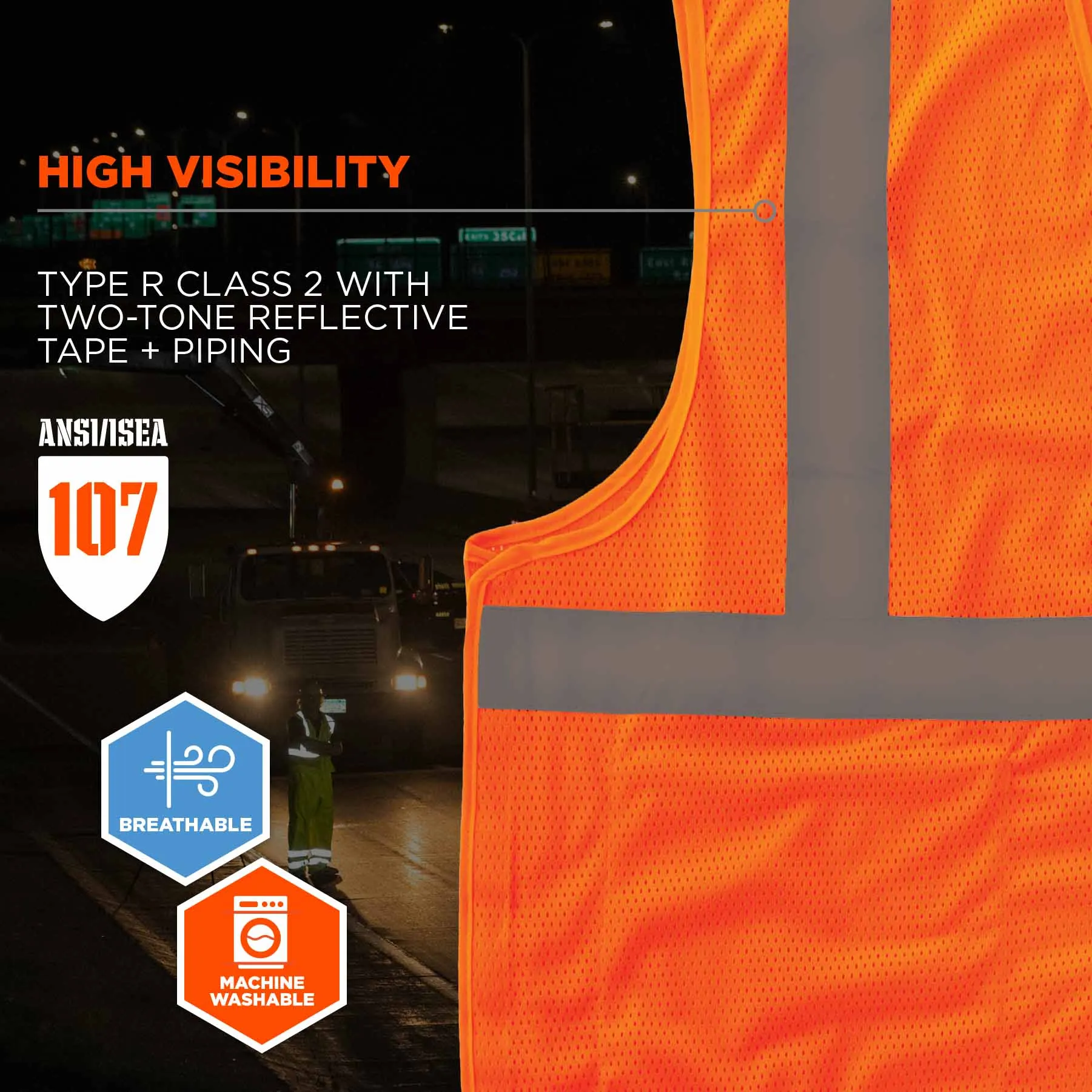 Ergodyne 24557 8215BA-S 3XL Orange Class 2 Economy Breakaway Mesh Vest - Single Size