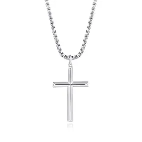 FANCIME Mens Beveled Cross Sterling Silver Necklace