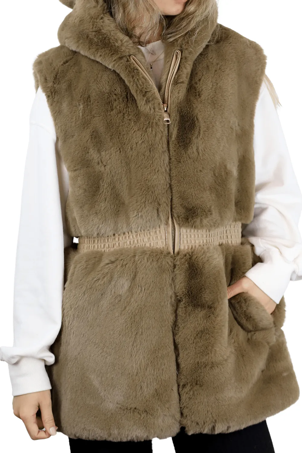 Faux Fur Vest - Camel