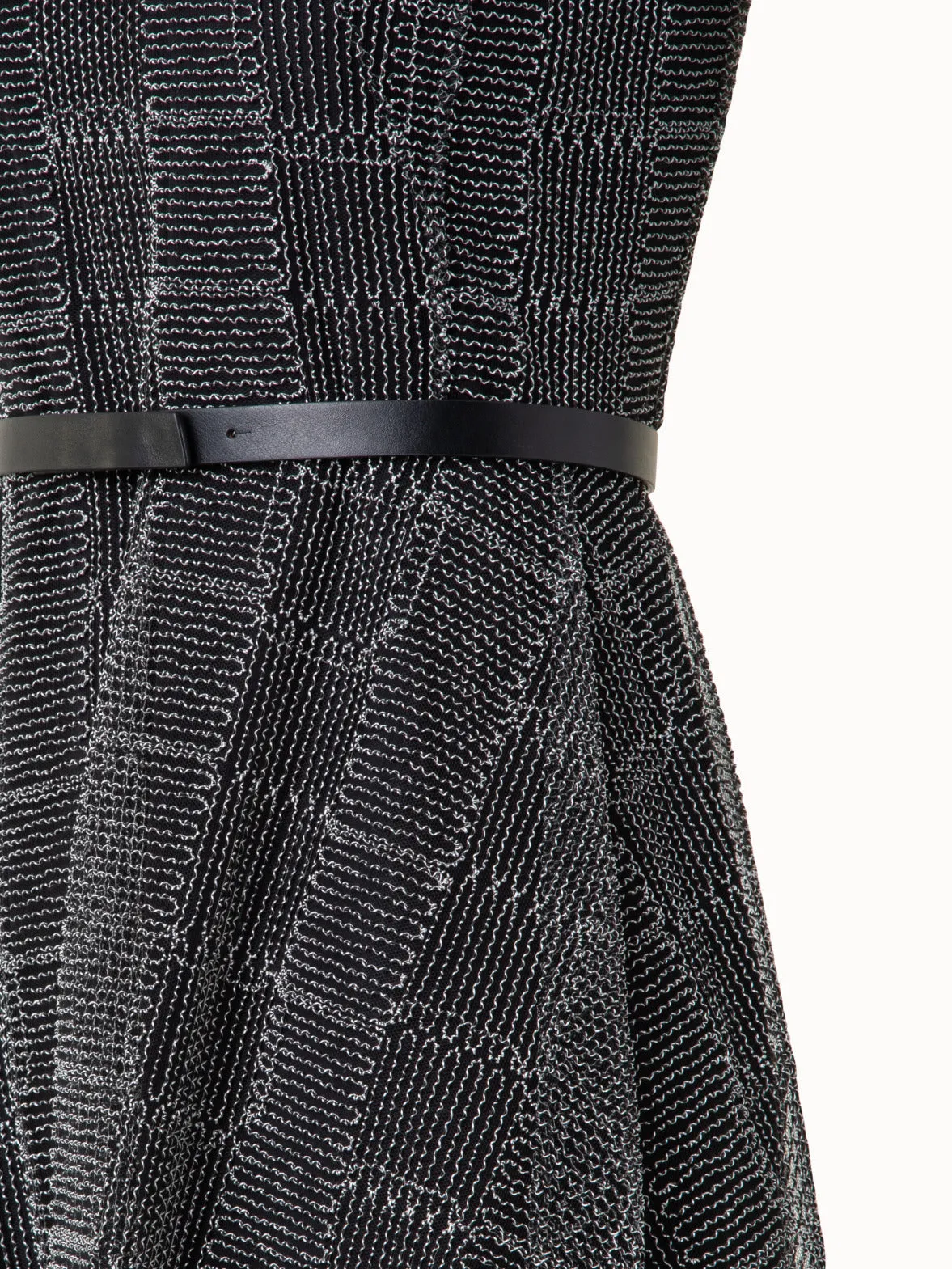 Fit and Flare Midi Dress with Squares on Tulle Embroidery