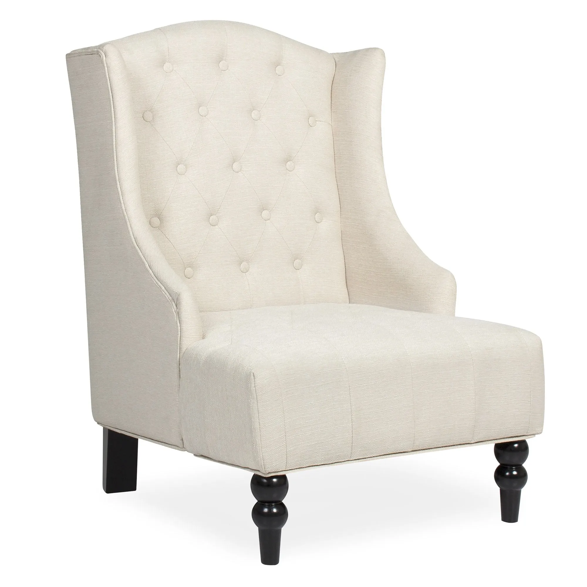 French Style Tall Wingback Tufted Fabric Accent Chair w/ Wooden Legs