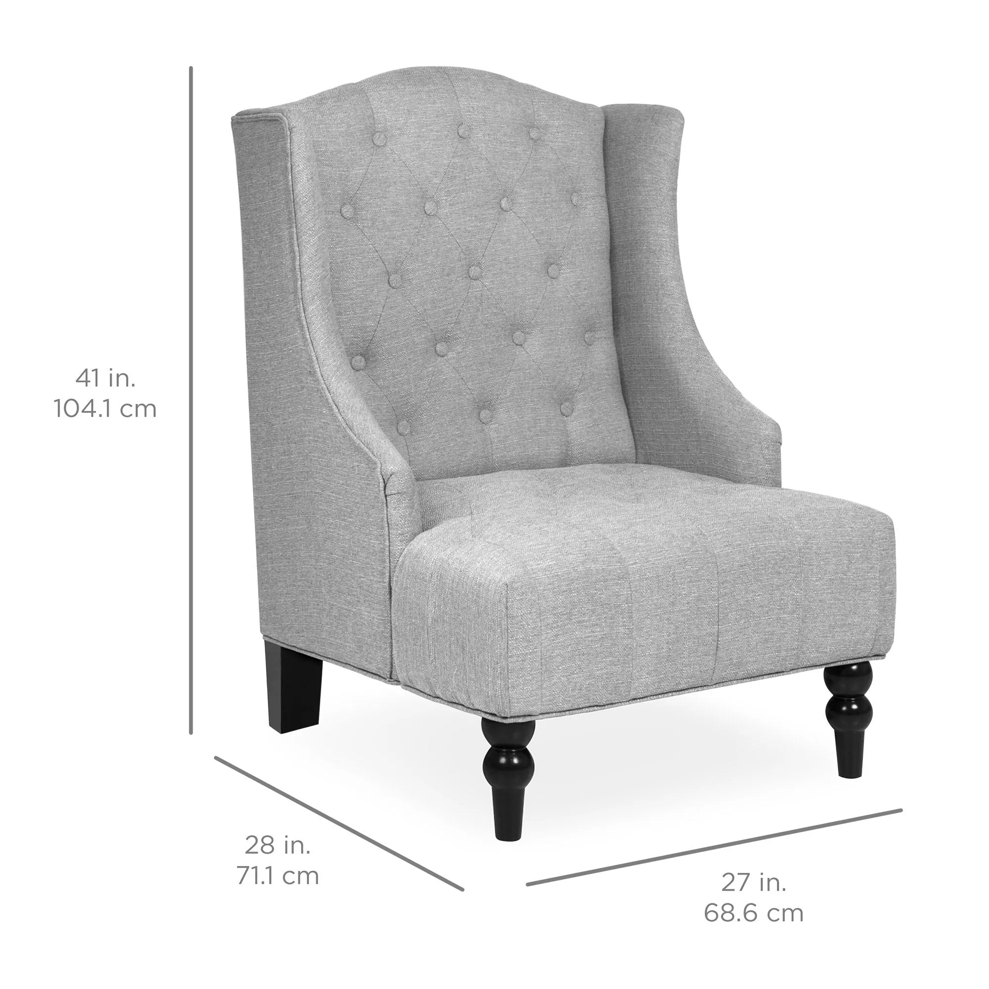 French Style Tall Wingback Tufted Fabric Accent Chair w/ Wooden Legs