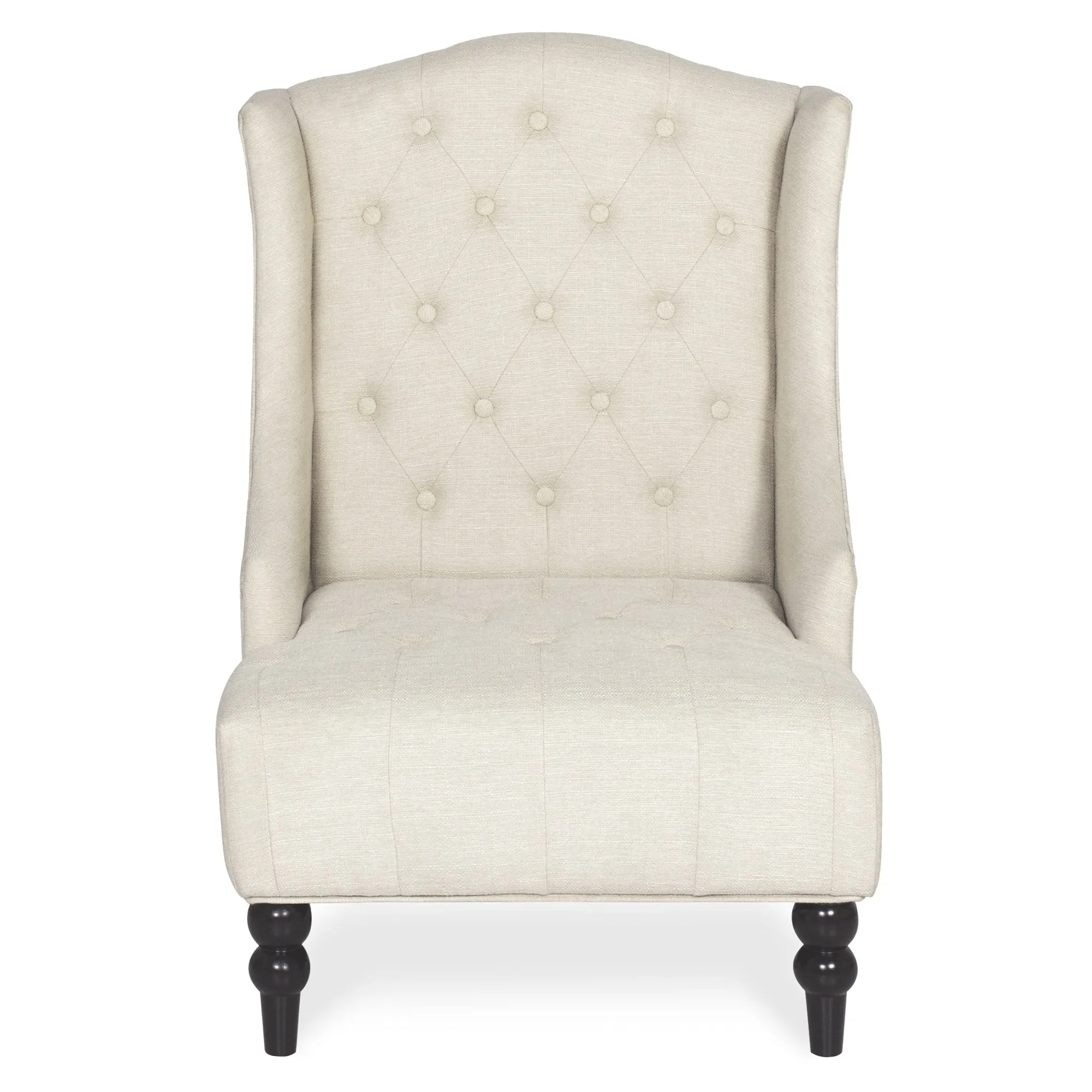 French Style Tall Wingback Tufted Fabric Accent Chair w/ Wooden Legs