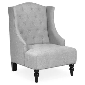 French Style Tall Wingback Tufted Fabric Accent Chair w/ Wooden Legs