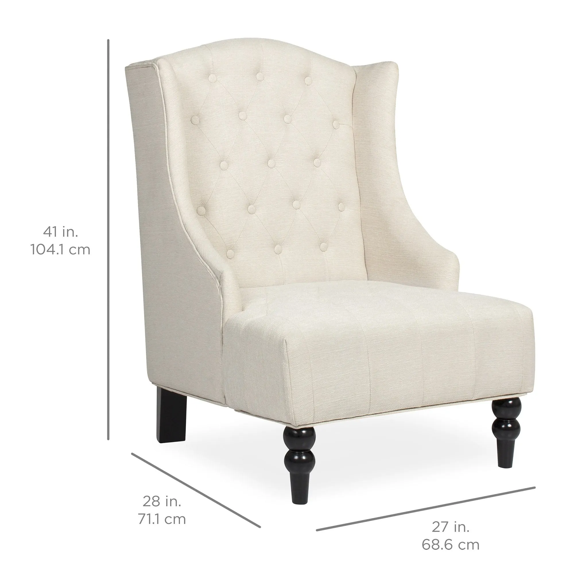 French Style Tall Wingback Tufted Fabric Accent Chair w/ Wooden Legs