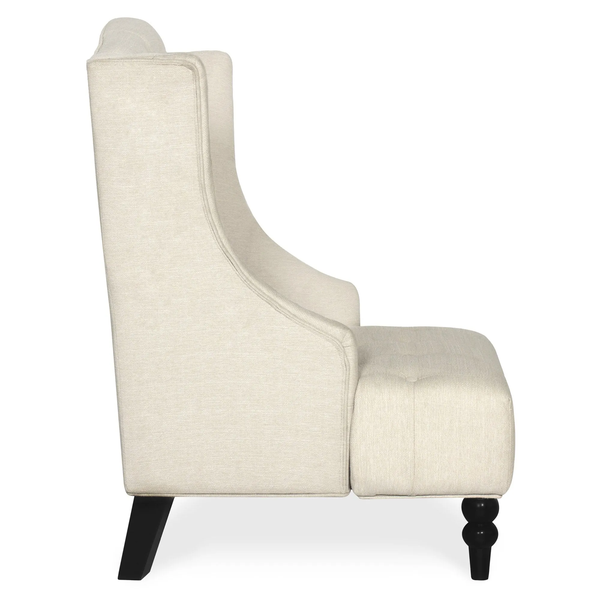 French Style Tall Wingback Tufted Fabric Accent Chair w/ Wooden Legs