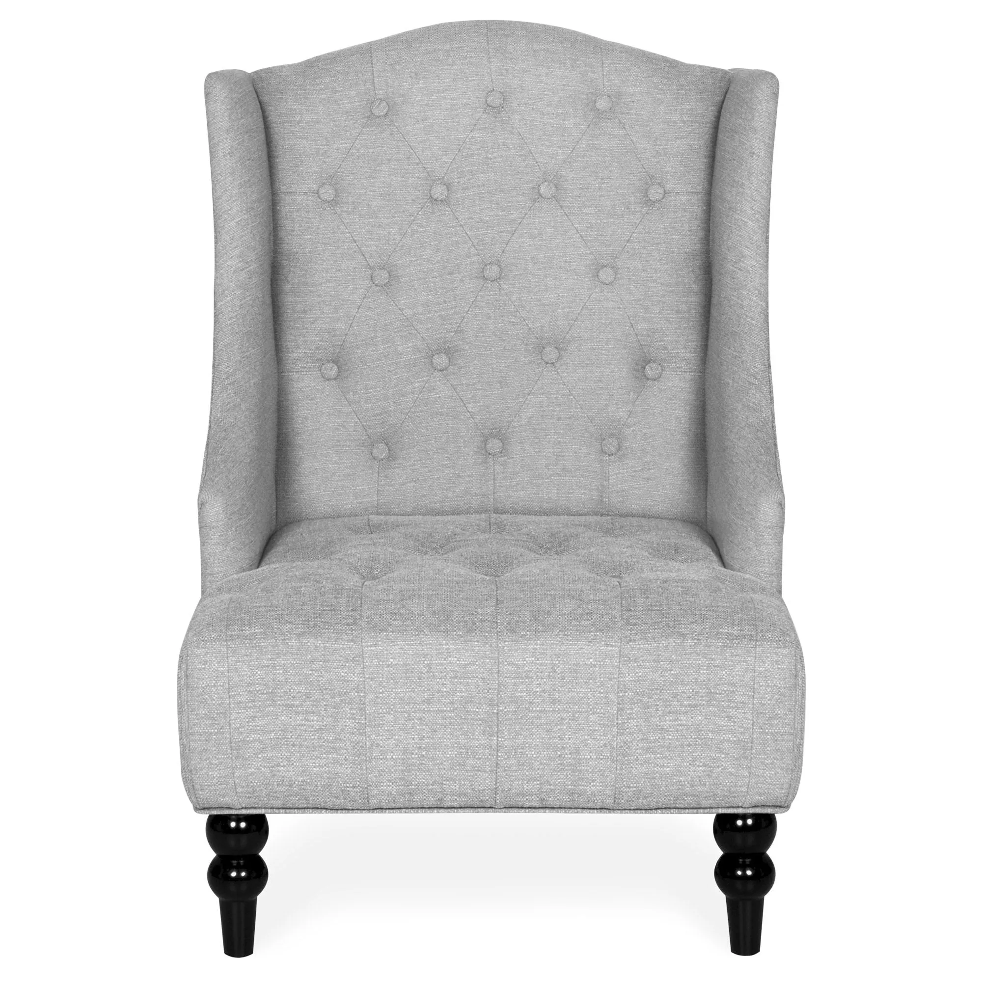 French Style Tall Wingback Tufted Fabric Accent Chair w/ Wooden Legs