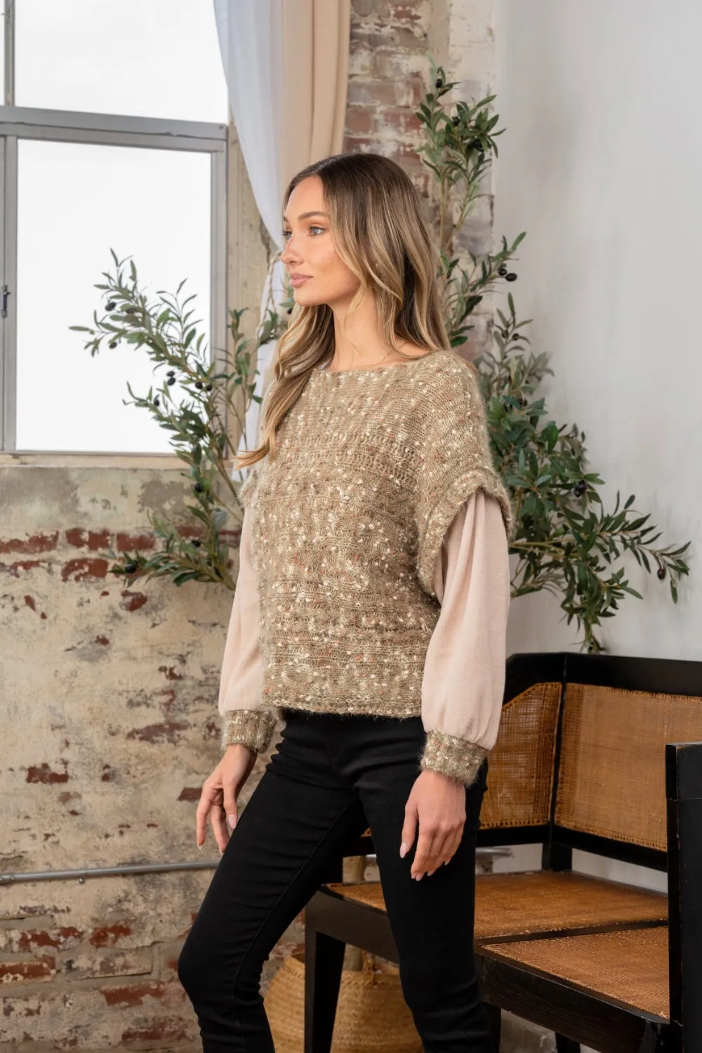 Full Size Fuzzy Long Sleeve Knit Top