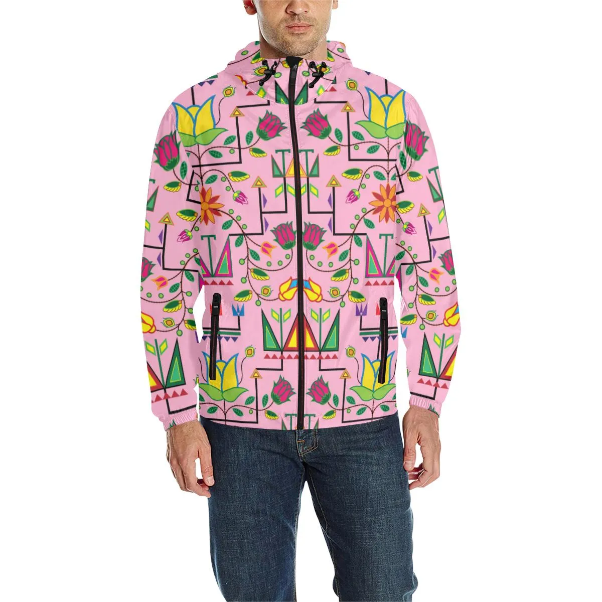 Geometric Floral Summer - Sunset Unisex Quilted Coat