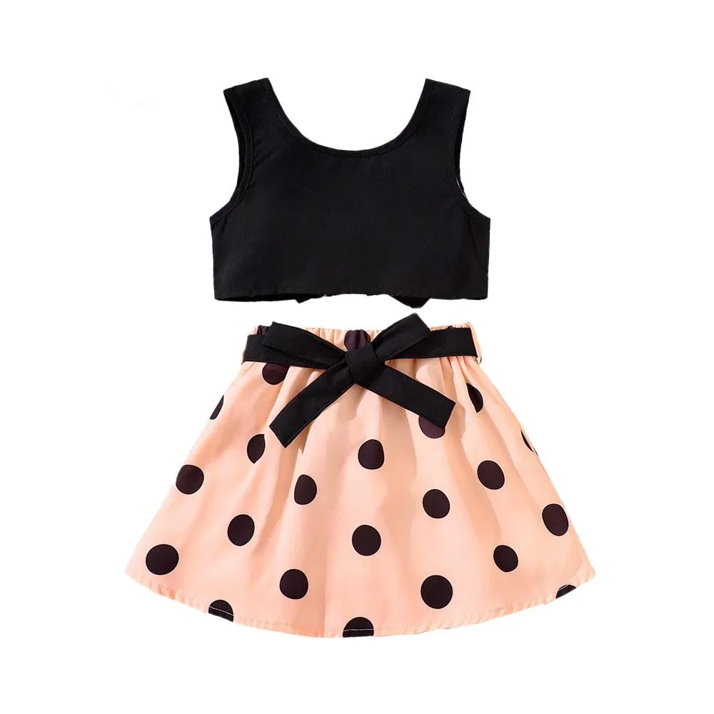 Girls Summer Short Vest Polka Dot Skirt Set Wholesale