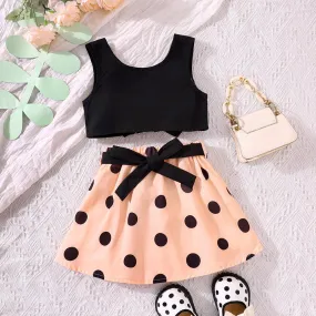 Girls Summer Short Vest Polka Dot Skirt Set Wholesale