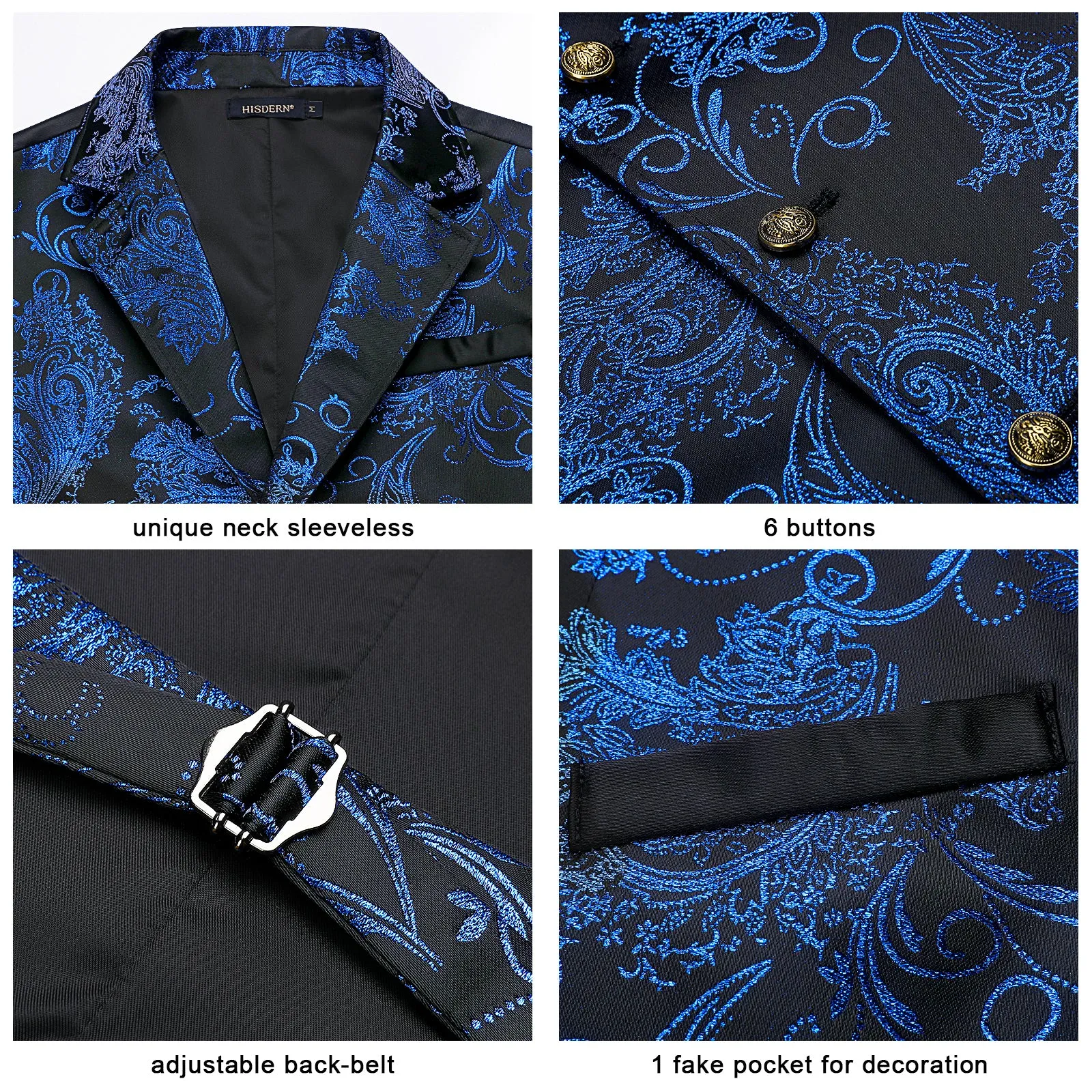 Gothic Lapel Party Vest for Men - BLACK/BLUE-3