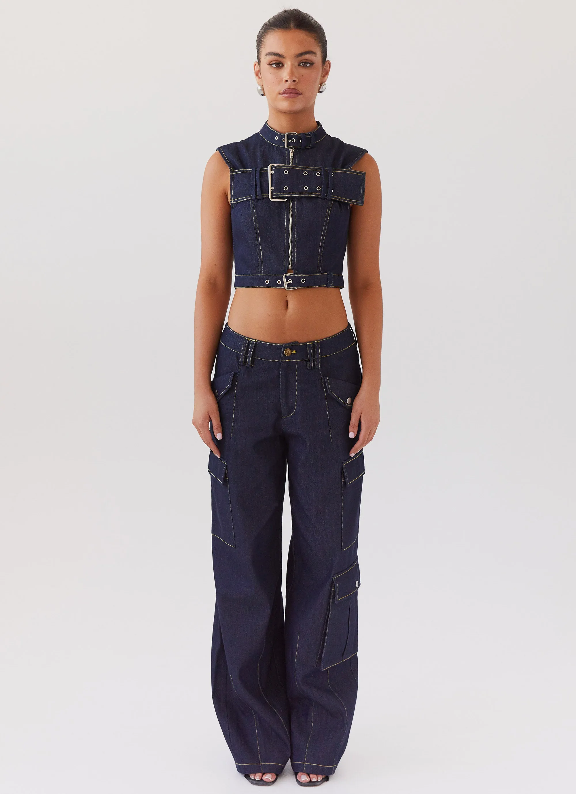 Greedy Denim Buckle Top - Indigo